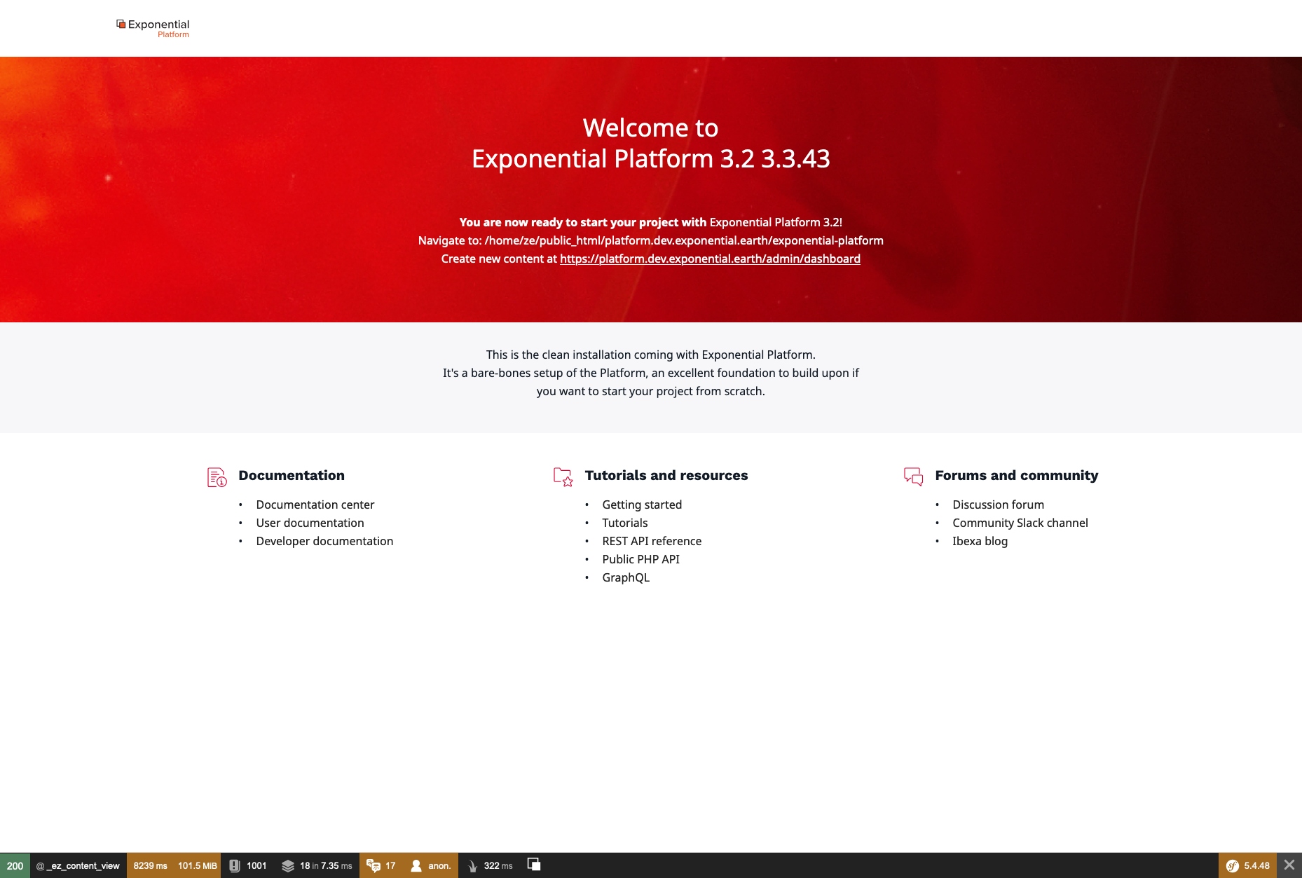 Exponential Platform 3.2 : User Site: Welcome Page Index Screenshot