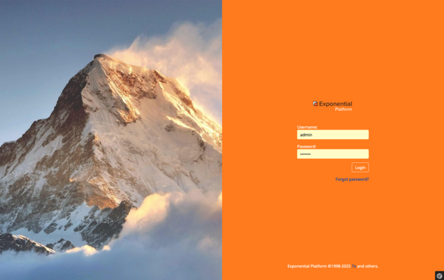 Exponential Platform Legacy 2.5.0.1 Admin Login Screenshot