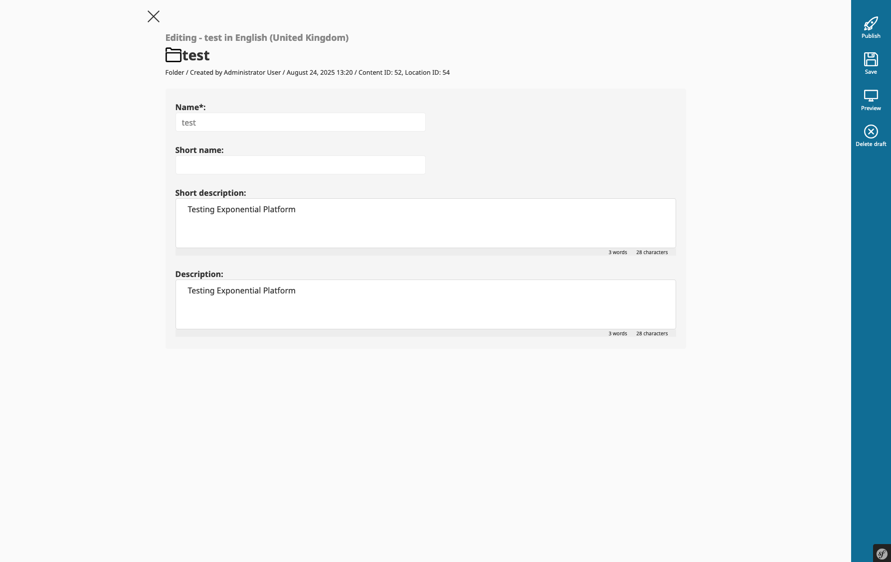 Exponential Platform Legacy Admin Content Edit Screenshot