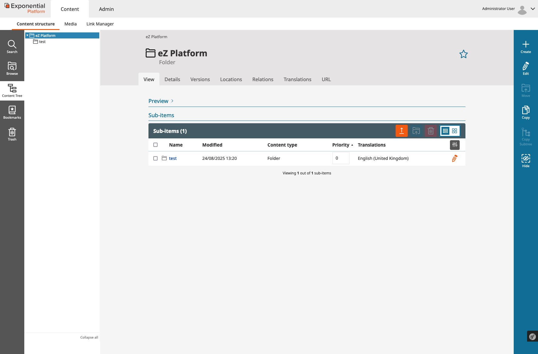 Exponential Platform Legacy Admin Content View Screenshot